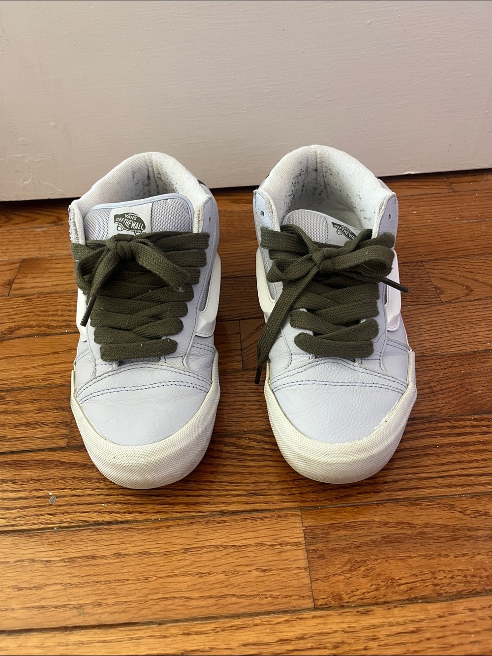 Vans Kids White High-Top Sneakers with Olive Green Laces